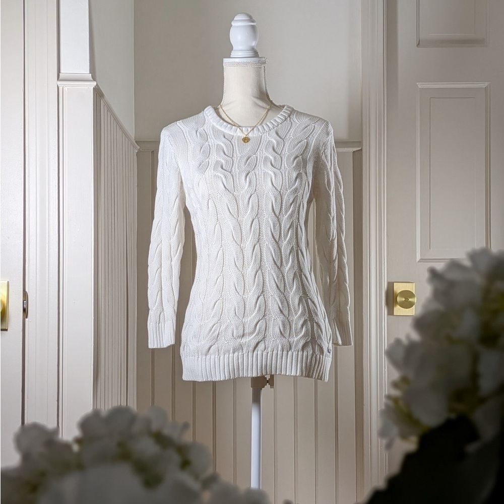 Vineyard Vines White Cable Knit Sweater XS Preppy